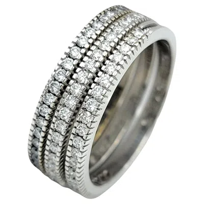Pre-owned Hidalgo Set Of 3 Pavé Diamond Stacking Band Rings In 18 Karat White Gold