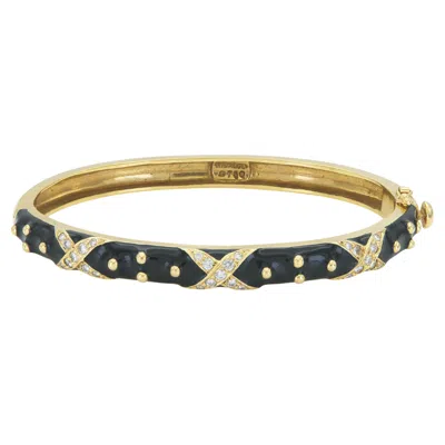 Pre-owned Hidalgo Vintage 1990s  Black Enamel Hinged Bangle Bracelet With Diamonds