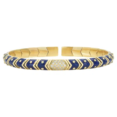 Pre-owned Hidalgo Vintage 1990s  Blue Enamel Flexible Cuff Bracelet With Diamonds