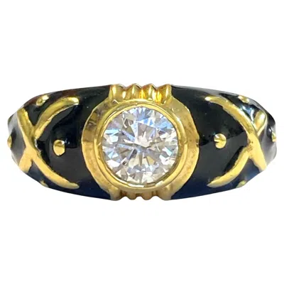 Pre-owned Hidalgo Vintage  18k Black Enamel Diamond Solitaire Ring