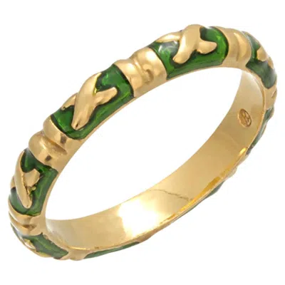 Pre-owned Hidalgo Vintage  18k Yellow Gold Green Enamel X Band Ring Size 6.5