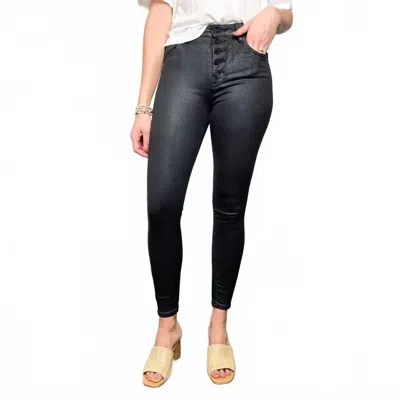 Hidden 5 Button Fly Waxed Skinny Jean In Black