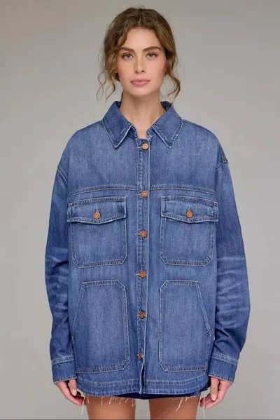 Hidden Abbey Oversized Shacket In Medium Wash In Blue