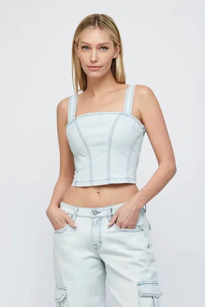 Hidden Abby Bustier Top In Light Wash In Blue