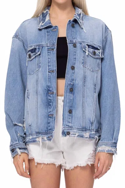 Hidden Bandana Repaired Jean Jacket In Denim In Blue
