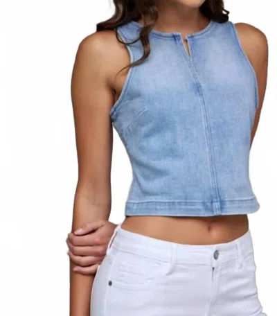 Hidden Bodycon Crew Neck Stretch Tank Top In Blue Denim