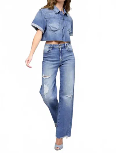 Hidden Boxy Cropped Shirt In Medium In Blue