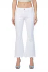 Hidden Happi Mid Rise Clean Cut Hem Crop Flare Jeans In White In White