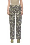 Hidden Cargo Straight Stretch Jeans In Camouflage Print In Green