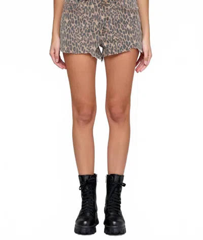 Hidden Cheetah Denim Shorts In Khaki In Animal Print