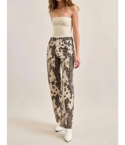 Hidden Classic Straight Leg Jeans In Beige Cow Print In Multi