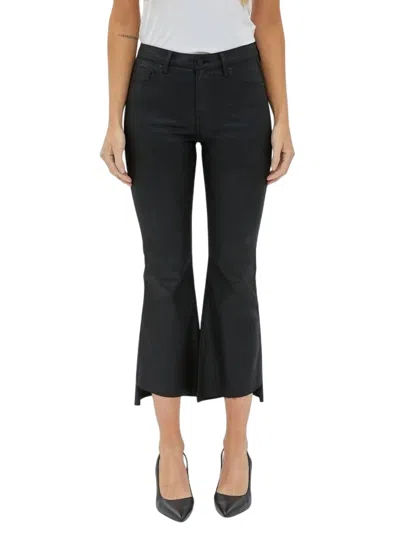 Hidden Crop Flare Jean In Charcoal In Pink