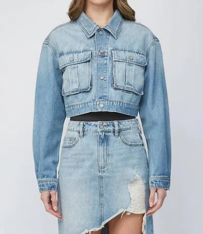 Hidden Cropped Cargo Jacket In Light Wash In Blue