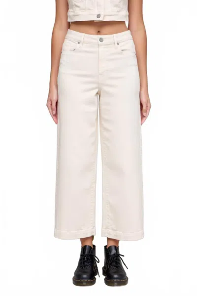 Hidden Cropped Wide Leg Jeans In Off White