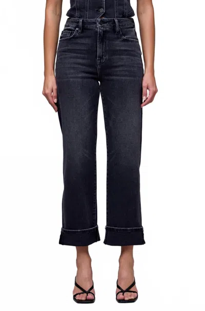 Hidden Cuffed Straight Leg Jeans In Charcoal In Black