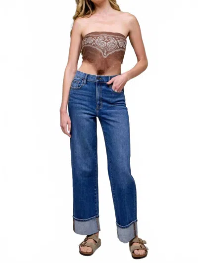 Hidden Dad Cuffed Stretch Jean In Dark Wash In Blue