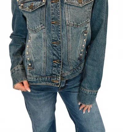 Hidden Denim Trucker Jacket In Med-dark Wash In Blue