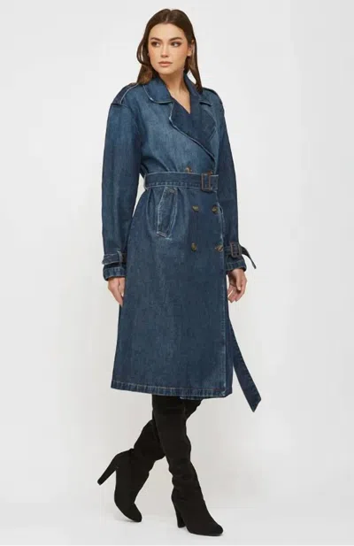 Hidden Devon Classic Denim Trench Coat In Dark Wash In Blue