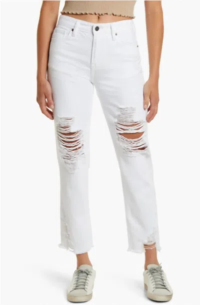 Hidden Distressed Ankle Straight Leg Jeans In White