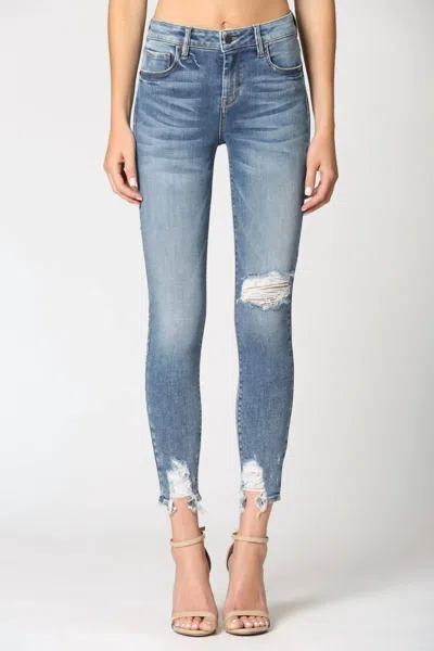 Hidden Distressed Hem Skinny Jean In Medium Wash In Blue