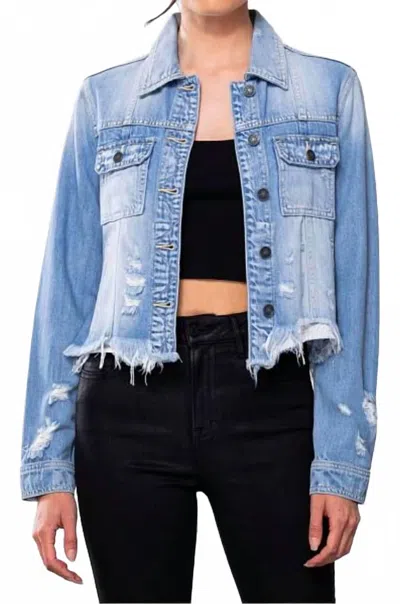 Hidden Distressed Jean Jacket In Light Blue