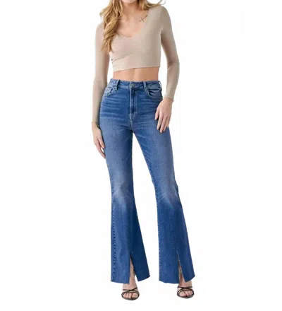 Hidden Diva Front Slit Flare Jeans In Blue