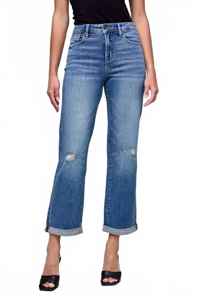 Hidden Double Cuffed High Rise Jeans In Dark Wash In Blue