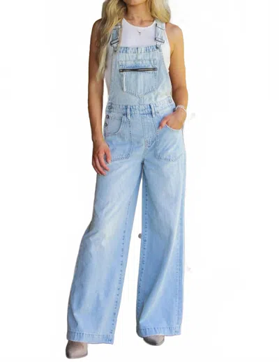 Hidden Dylan A-line Super Wide Leg Overalls In Vintage Wash In Blue