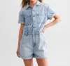 Hidden Dylan Denim Romper In Medium Light In Blue