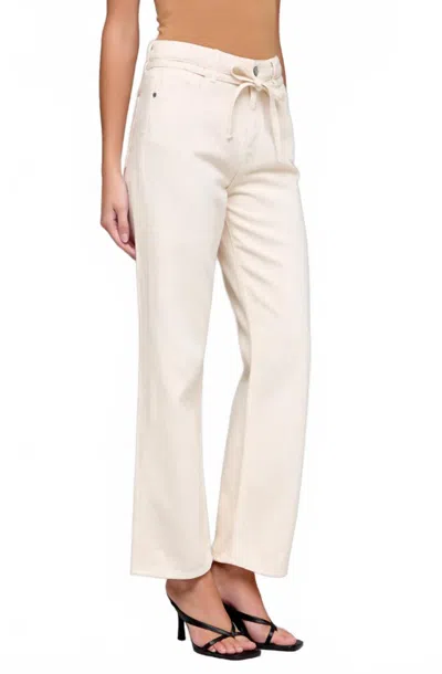 Hidden Ella High Rise Tie Waist Straight In Ecru In White