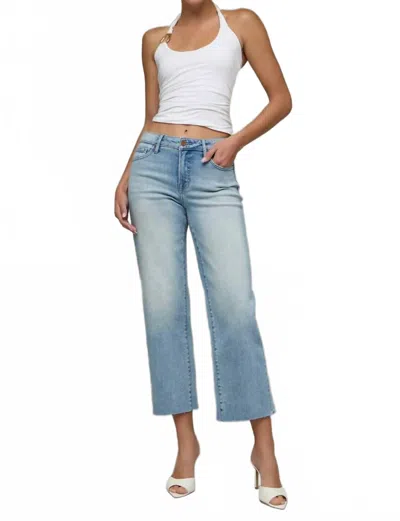 Hidden Ella Mid Rise Crop Straight Leg Jeans In Light Wash In Blue