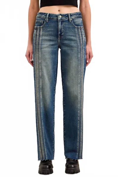 Hidden Ella Mid-rise Classic Straight Jeans With Side Strips In Dark Vintage In Blue
