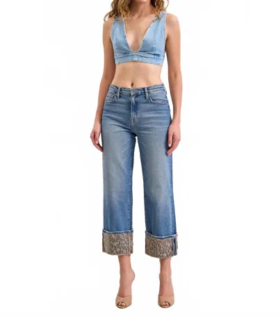 Hidden Fearless Cheetah Cuff Straight Jeans In Blue