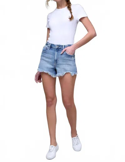 Hidden Finn High Rise Distressed Fray Hem Shorts In Medium Wash In Blue