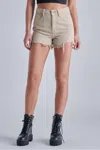 Hidden Finn Step Hem High Rise Frayed Short In Khaki In Multi