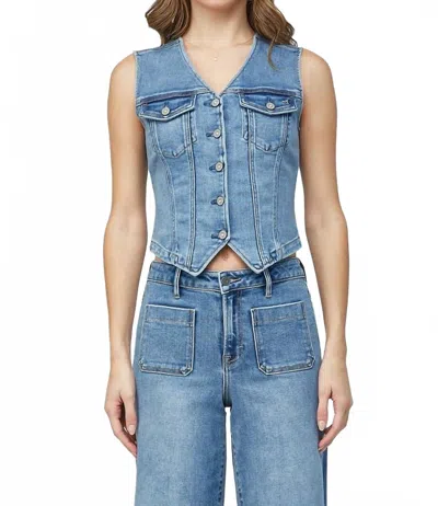 Hidden Fitted Denim Vest In Medium Wash In Blue