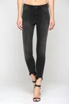 Hidden Frayed Hem Mid Rise Skinny Jean In Vintage Black In Black