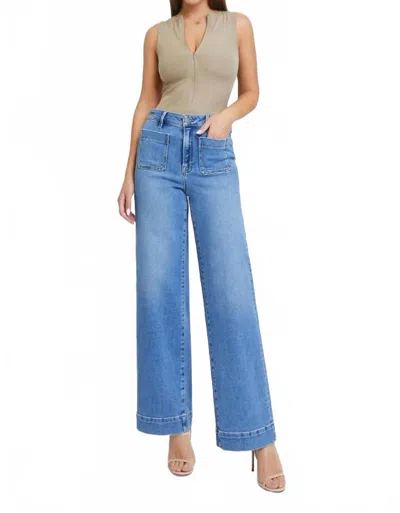 Hidden Front Pocket High Waist Wide Leg Jean In Blue