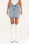 Hidden Grinded Denim Mini Skirt In Medium Light Wash In Blue