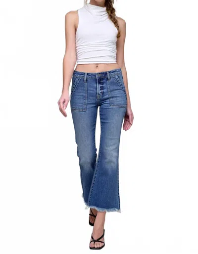 Hidden Happi Cargo Crop Flare Jeans In Blue