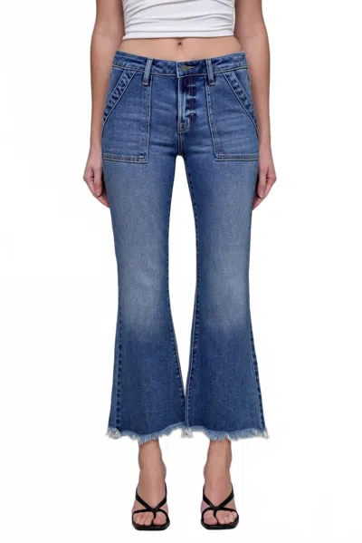 Hidden Happi Cargo Cropped Flare Jeans In Medium Dark In Blue