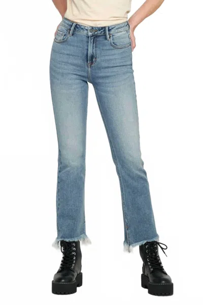 Hidden Happi Classic Stretch Frayed Hem Cropped Flare Jeans In Blue