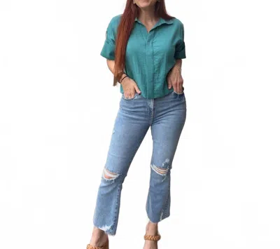 Hidden Happi Crop Flare Jeans In Medium Wash In Blue