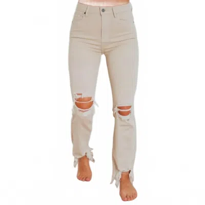 Hidden Happi Cropped Flare Jeans In Khaki In Neutral