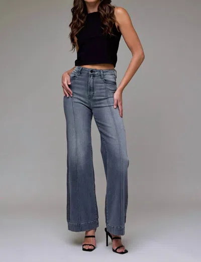 Hidden Happi Flare Pintuck High Rise Denim Jeans In Grey In Gray