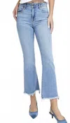 Hidden Happi Fray Hem Crop Flare Jeans In Light Wash In Blue