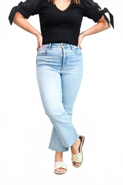 Hidden Happi High Rise Flare Jeans In Light Blue
