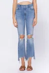 Hidden Happi High Rise Knee Distressed Frayed Cropped Flare Jeans In Medium Wash In Multi