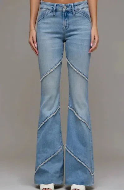 Hidden Happi Low Rise Fashion Flare Jeans In Light Wash Denim In Blue