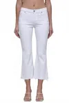 Hidden Happi Mid Rise Clean Cut Hem Crop Flare Jeans In White In White